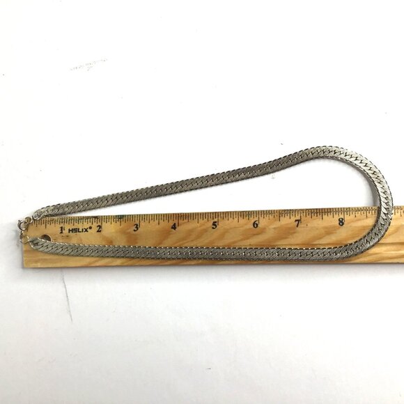 VTG Sterling Silver 925 Herringbone Chain Necklace 19β Diamond Cut Texture Italy - Picture 6 of 7